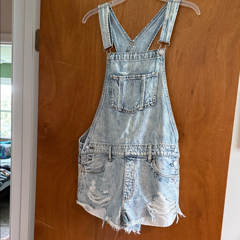 Denim Distressed Shorts Overalls